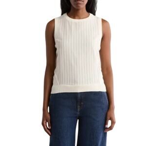 DKNY Women's Mixed-Media Pinstripe Top in Ivory